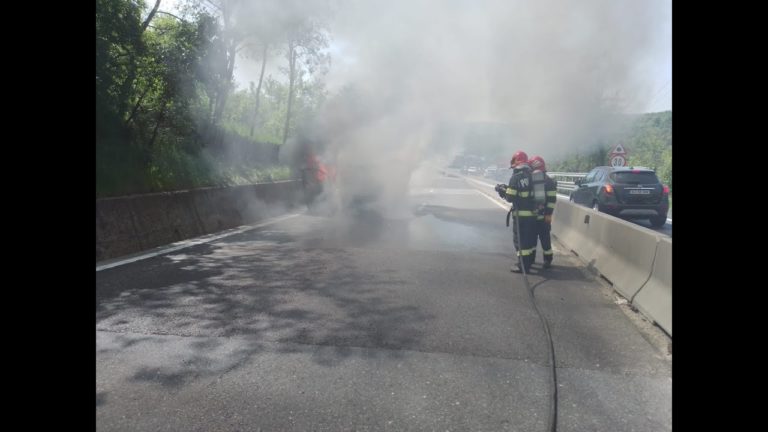 (VIDEO) Trafic blocat pe Valea Oltului după ce un autoturism a luat foc