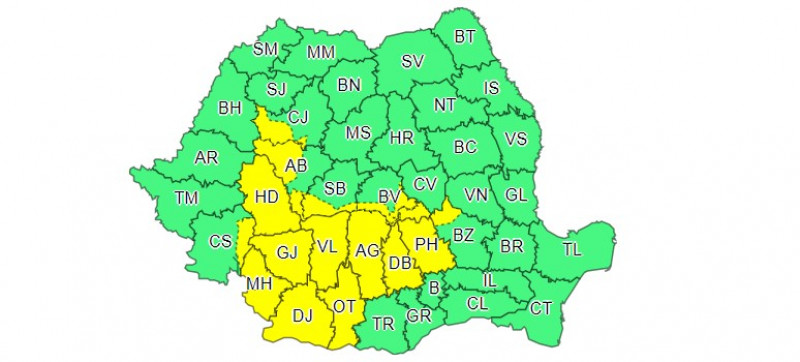 Cod galben de vijelii şi grindină în Oltenia