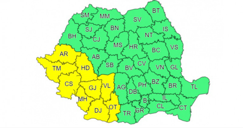 Cod galben de ploi și vijelii. Sunt vizate 9 județe ale țării