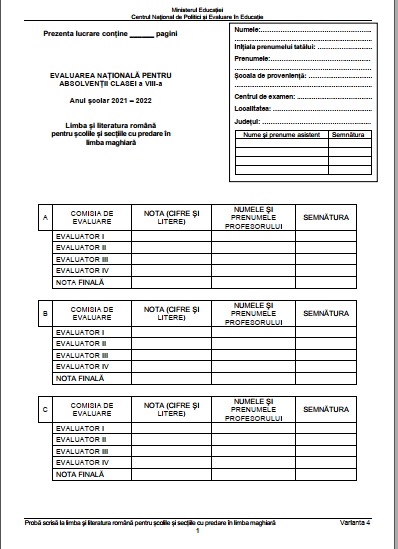 Subiecte pentru şcoli în limba maghiară distribuite la o şcoală din Dolj