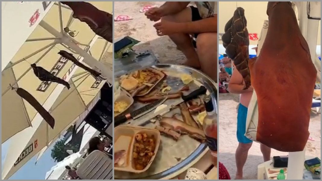 Un turist a venit la Costinești cu șuncă afumată și a atârnat-o de umbrelă
