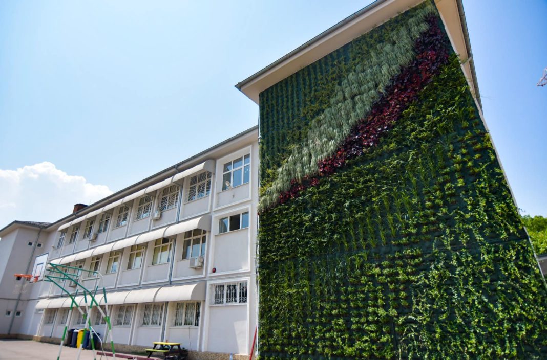 Peretele verde amenajat la Școala Gimnazială „Mircea Eliade”, primul de acest fel din Craiova, a costat 56.000 de euro