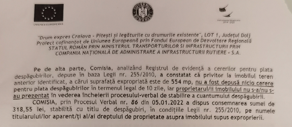 abolită Explicit Autentificare Sumă jenantă pentru exproprierea unei parcele de pe DEx Craiova-Piteşti abolită Explicit Autentificare Sumă jenantă pentru exproprierea unei parcele de pe DEx Craiova-Piteşti