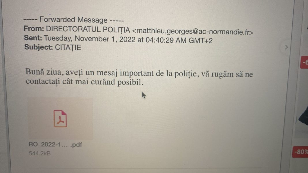 Citație de la falși polițiști, în numele Europol, pe adresa de email a unei gorjence