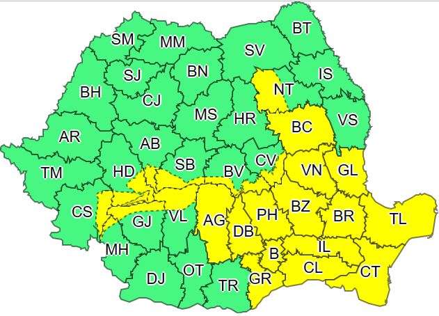 Zone din 25 de judeţe, sub Cod galben de ninsoare şi viscol