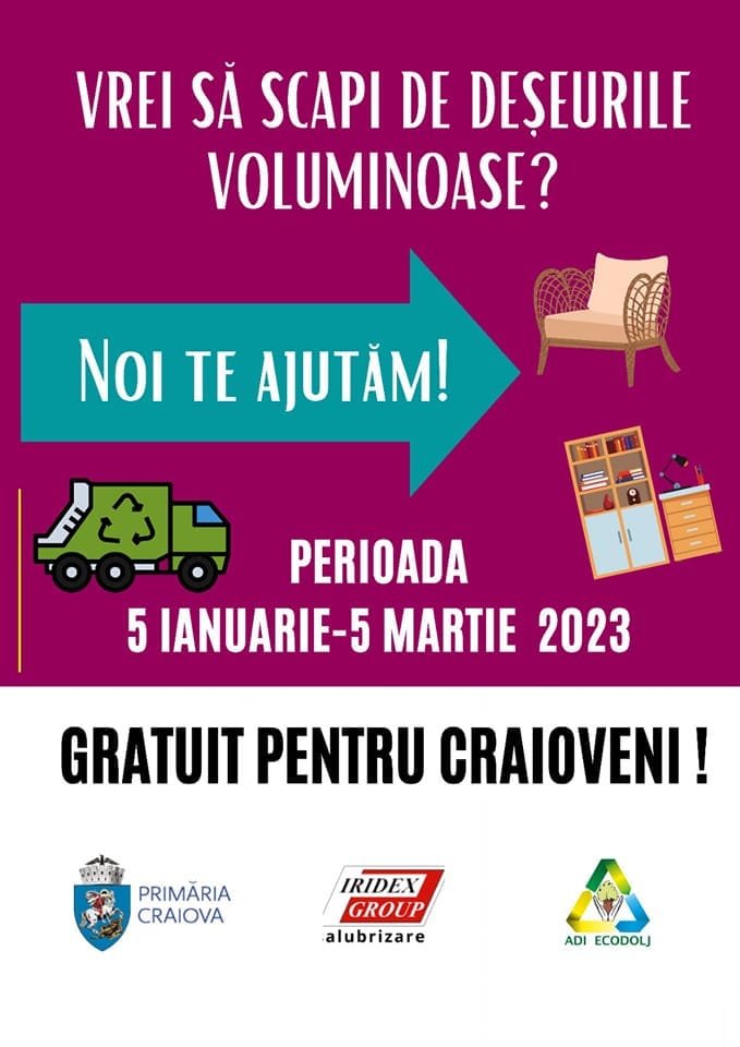 Campanie colectare gratuită deșeuri voluminoase, în Craiova