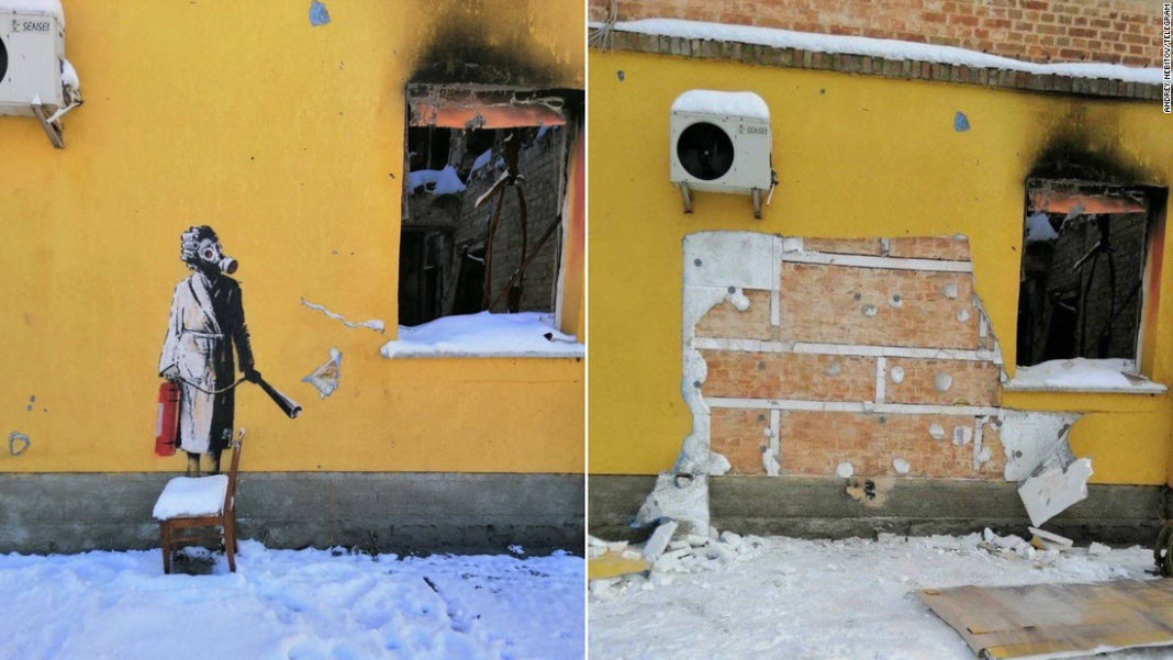 Graffiti făcut de Banksy, furat de pe un perete din Ucraina