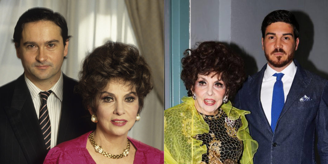 Gina Lollobrigida în stânga cu fiul ei Milko Skofic și la dreapta cu asistentul personal Andrea Piazzolla