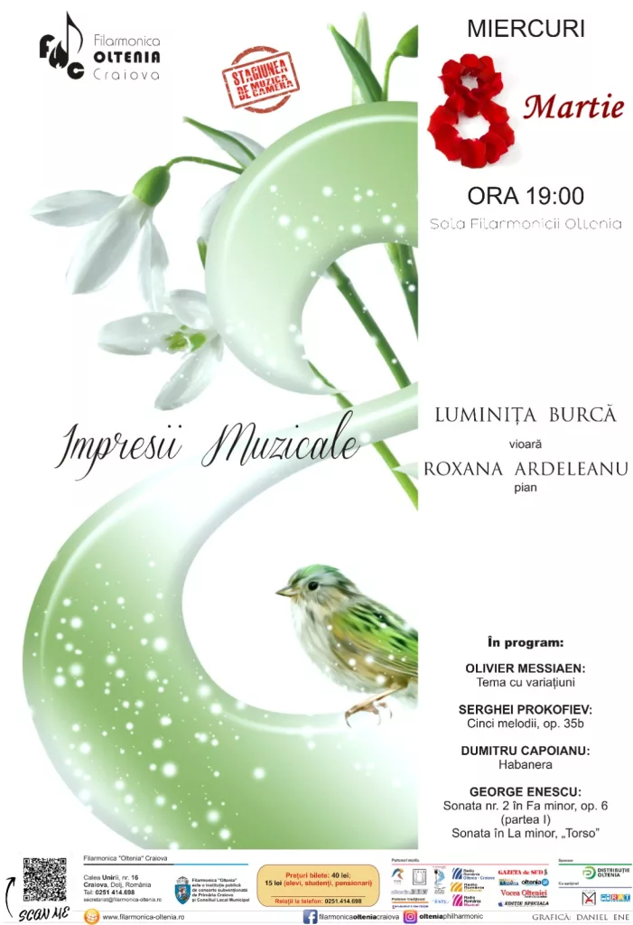 ”Impresii muzicale” și ”Romantic Violin” la Filarmonica Oltenia