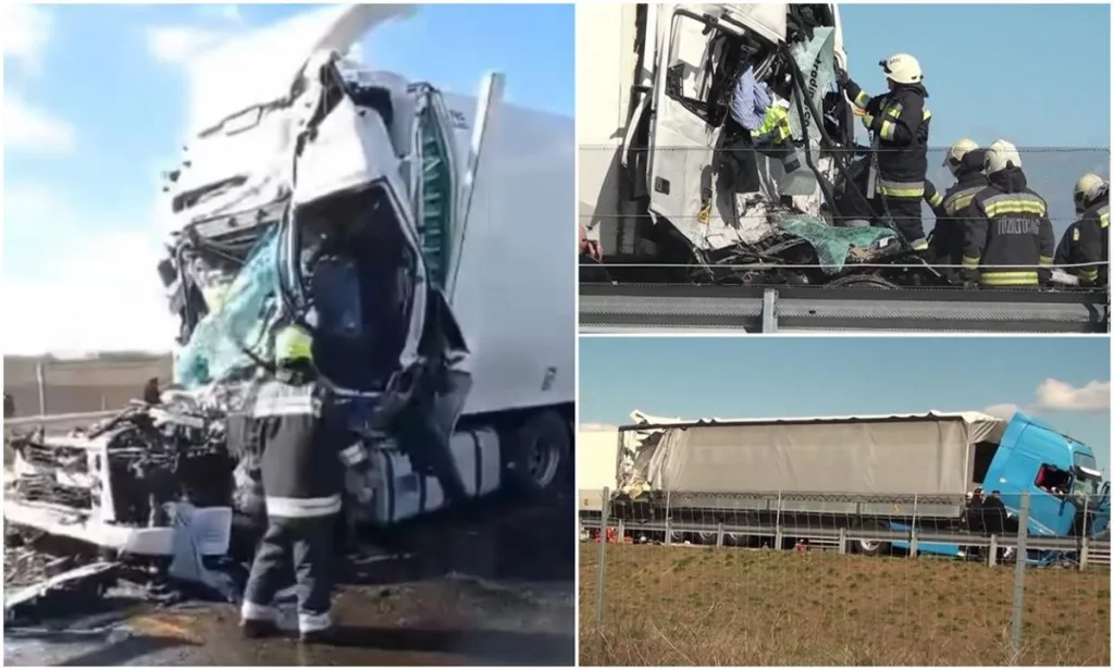 Două TIR-uri românești s-au ciocnit violent pe autostrada M4 din Ungaria