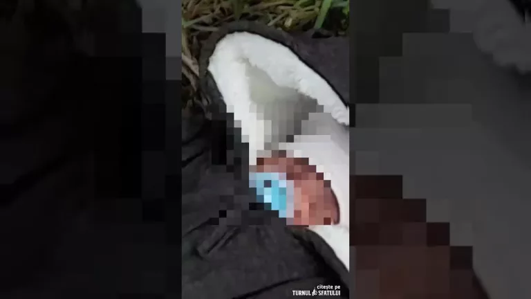 (VIDEO) Bebeluș abandonat, găsit pe un câmp de la marginea unui sat