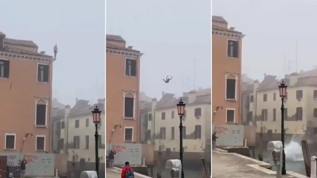 (VIDEO) Autorităţile din Veneţia caută un bărbat care a sărit de pe o clădire într-un canal