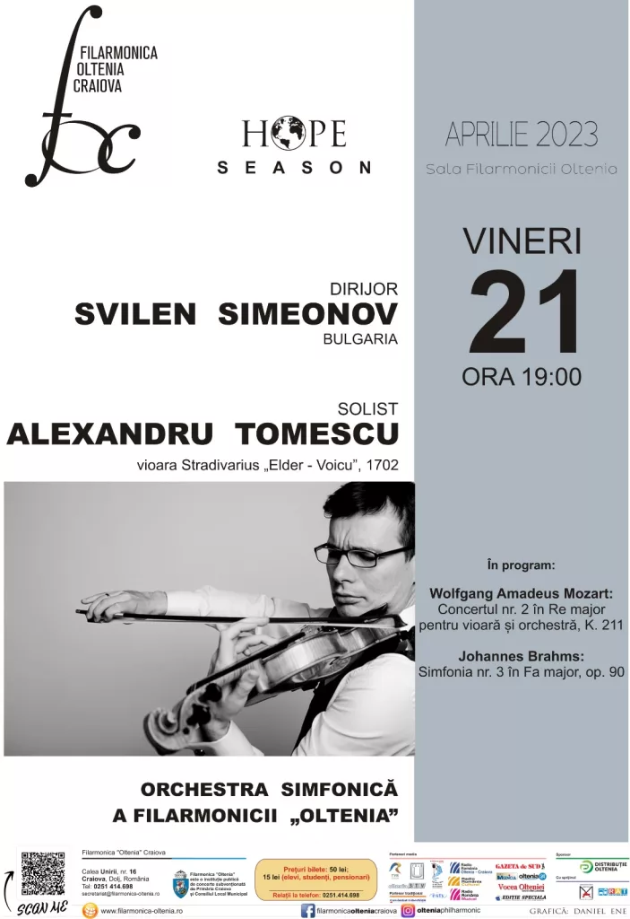 Concert Mozart, cu violonistul Alexandru Tomescu la Filarmonica Oltenia