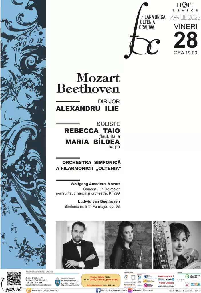 Concertul pentru flaut și harpă de Mozart la Filarmonica Oltenia