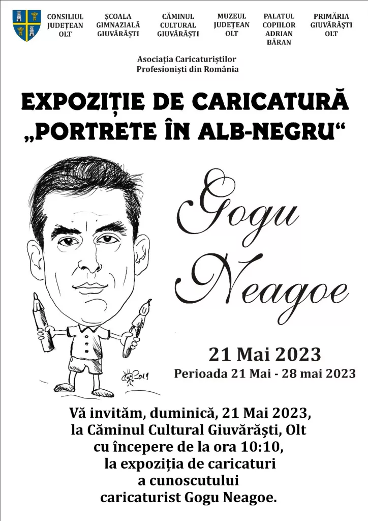 Expoziţie de caricatură Gogu Neagoe în ,,Alb si Negru” la Giuvărăști
