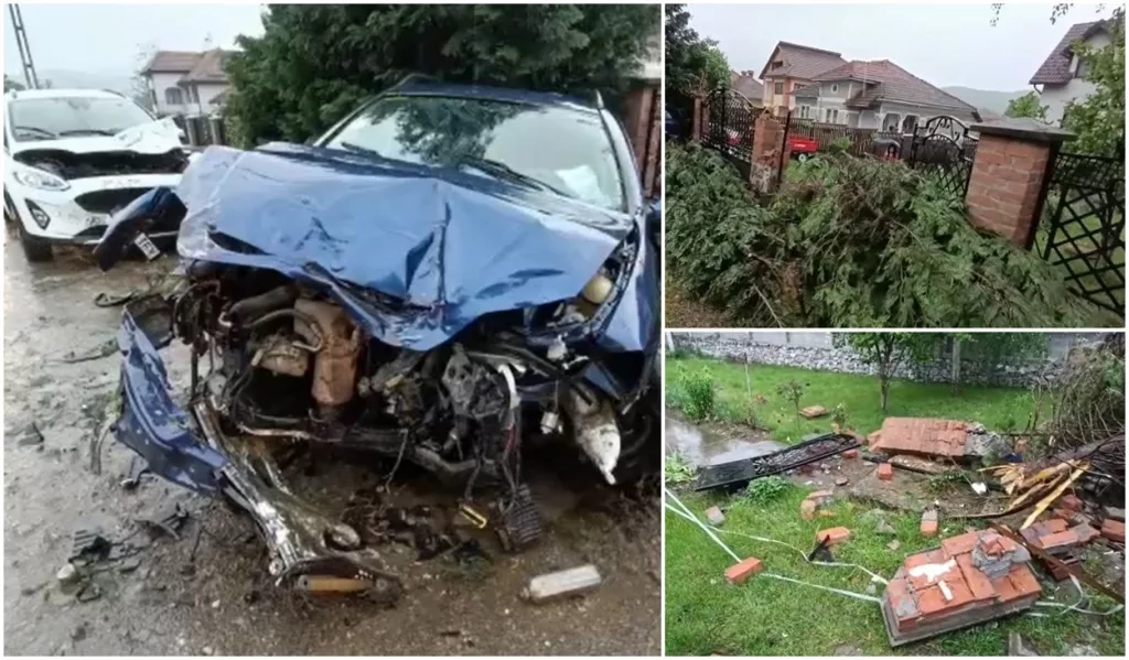 O şoferiţă a intrat cu maşina în gard, provocând avarierea altor două autoturisme
