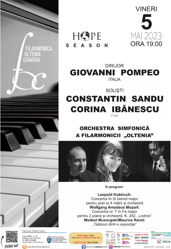 Concert Mozart pentru două piane la Filarmonica Oltenia
