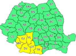 Cod galben de ploi, grindină și vijelii în Oltenia