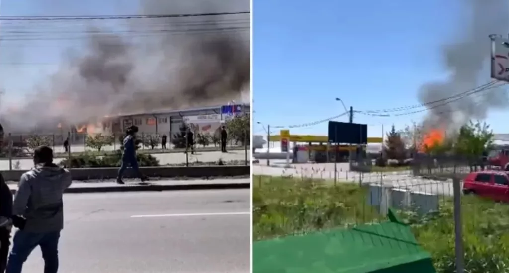 Incendiu violent lângă o benzinărie din Roman