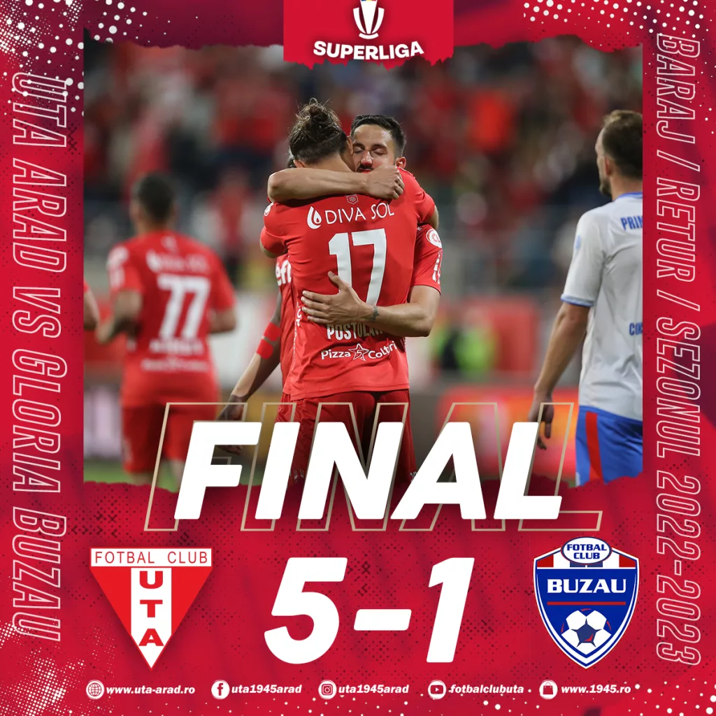 UTA – Gloria Buzău 5-1 | Arădenii își reiau locul în Superligă