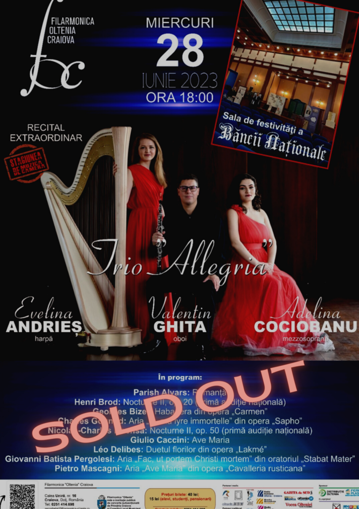 Trio Allegria, recital extraordinar la Banca Națională Română din Craiova