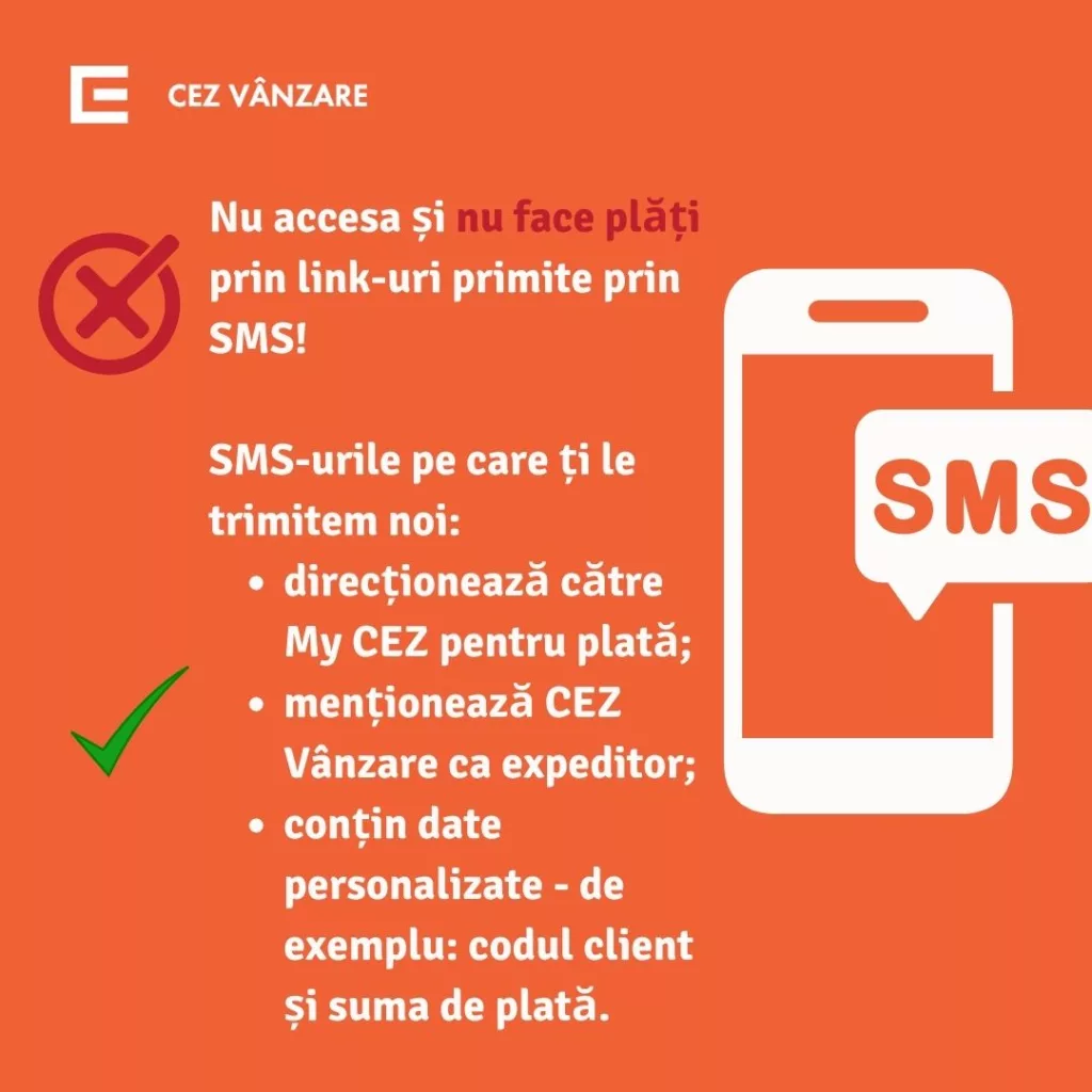 CEZ Vânzare: Atenție sporită mesajelor primite prin SMS de la persoane care pretind că ar fi din partea companiei!