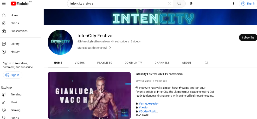 Pe Youtube, doar 44 de oameni urmăresc pagina festivalului IntenCity