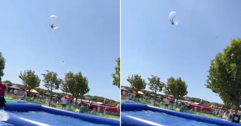 Momentul în care un băiat de 9 ani este aruncat în aer zeci de metri, într-o minge gonflabilă