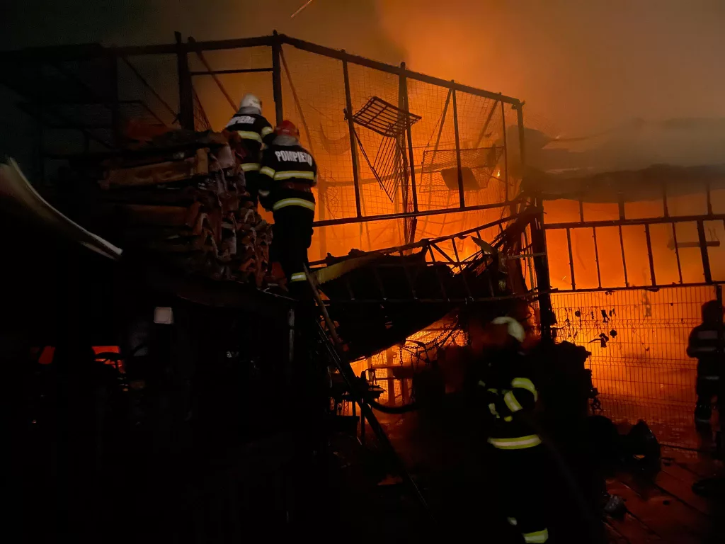 (VIDEO) Un atelier a fost mistuit de flăcări în Șimian, Mehedinți