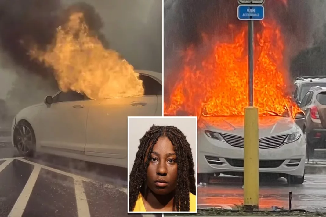 I-a luat foc mașina în parcare, cu copii în ea, în timp ce fura în mall