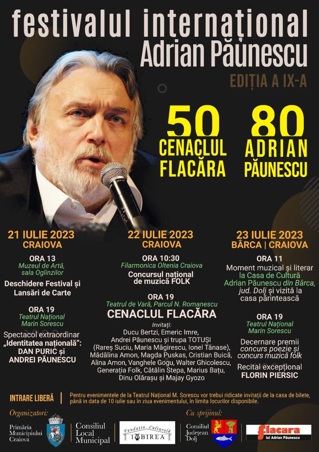 Festivalul Internațional Adrian Păunescu se desfășoară la Craiova între 21 - 23 iulie
