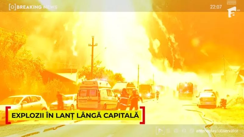 Explozii uriașe urmate de incendiu la o staţie GPL din Crevedia: Un deces și cel puțin 46 de victime cu arsuri grave