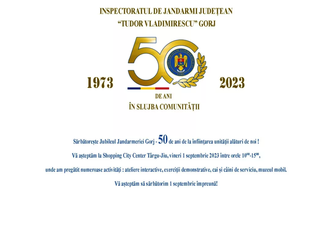 Jubileul Jandarmeriei Gorjene și Ziua Jandarmeriei Rurale, sărbătorite pe 1 septembrie