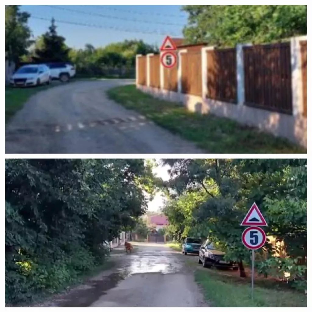 Limitatoare de viteză montate ilegal pe uliță, lângă casa vicelui CJ Buzău, ca să nu-i intre praf în piscină