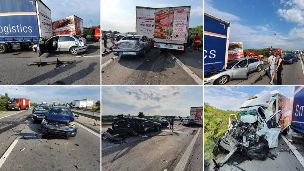 Accident mortal pe A1. Au fost implicate două tiruri și două autoturisme