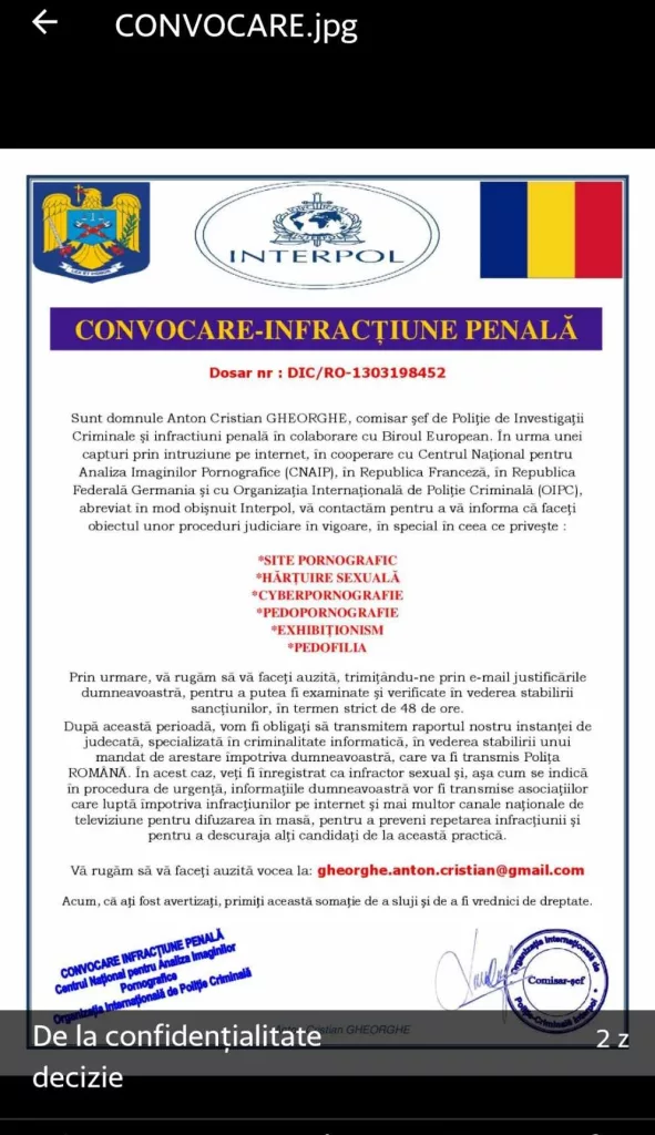 Un alt tip de escrocherie: email-uri false trimise în numele Poliției şi Interpolului