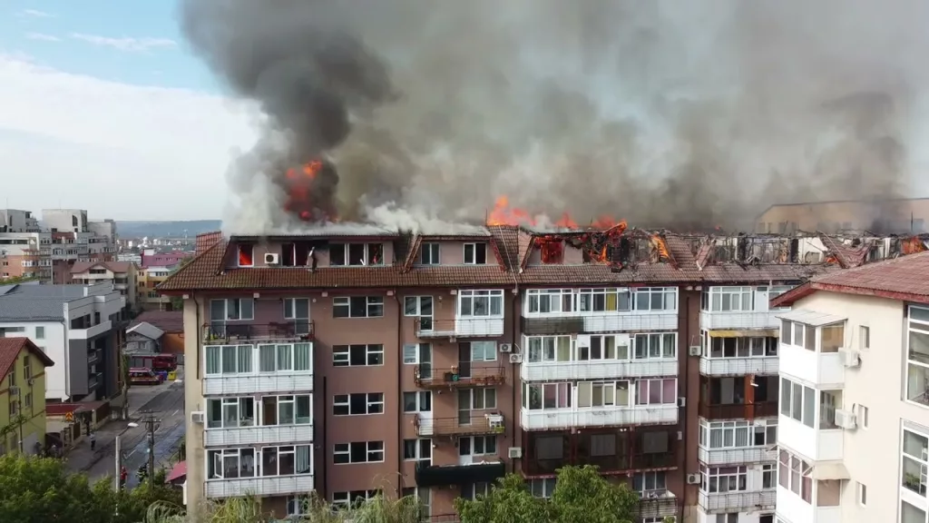 VIDEO: Imagini cu incendiul devastator din Craiova, filmate cu drona
