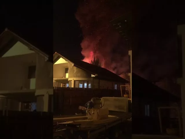 (VIDEO) Incendiu de proporții la Târgu Jiu, în apropierea unui depozit de materiale de construcții