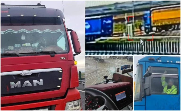 Șofer de tir filmat cum calcă intenționat un coleg camionagiu