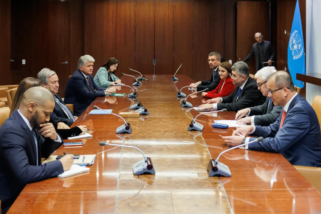 Premierul Marcel Ciolacu s-a întâlnit cu António Guterres, Secretarul General al Națiunilor Unite, respectiv Dennis Frances, președintele Adunării Generale a acestui for