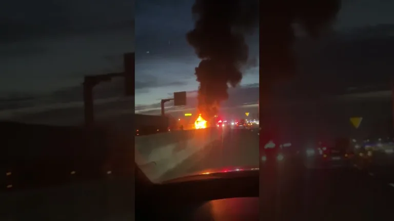 (VIDEO) Autocamion încărcat cu mașini, în flăcări pe DN1