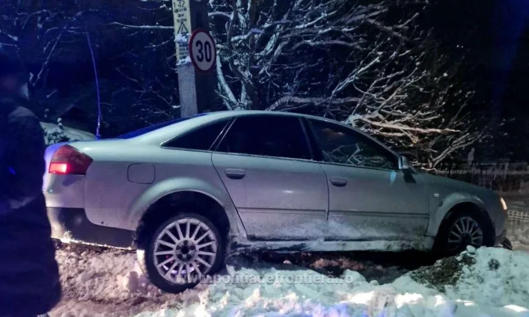Şoferul a fost urmărit prin zăpadă, după ce şi-a abandonat maşina