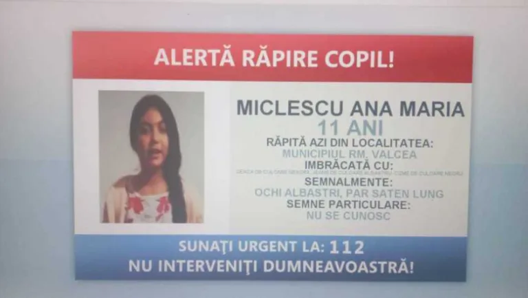 Poliţia Română a emis alertă pentru răpirea unui copil