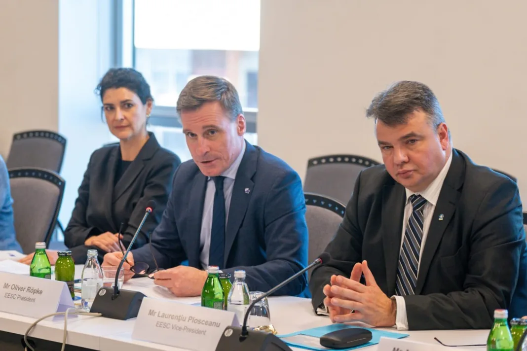 Plamena Halaceva, șef adjunct Delegația UE în Serbia, Oliver Ropke, președinte CESE și Laurențiu Plosceanu, vicepreședinte CESE