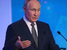 Președintele rus Vladimir Putin la Forumul Tehnologiilor Viitoare pe 14 februarie la Moscova. (Getty Images)