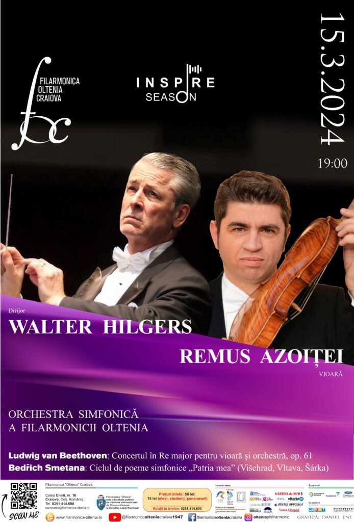 Seară muzicală cu Walter Hilgers și Remus Azoiței la Filarmonica Oltenia Craiova
