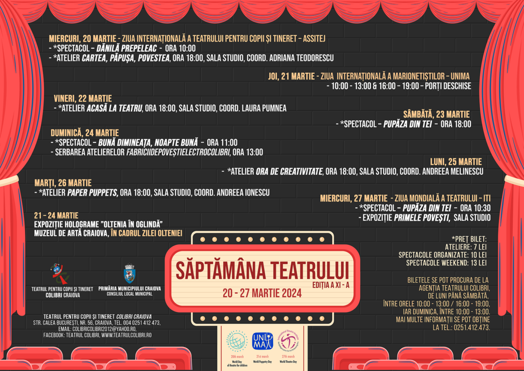 Săptămâna Teatrului – ediția a XI-a, la Teatrul Colibri Craiova