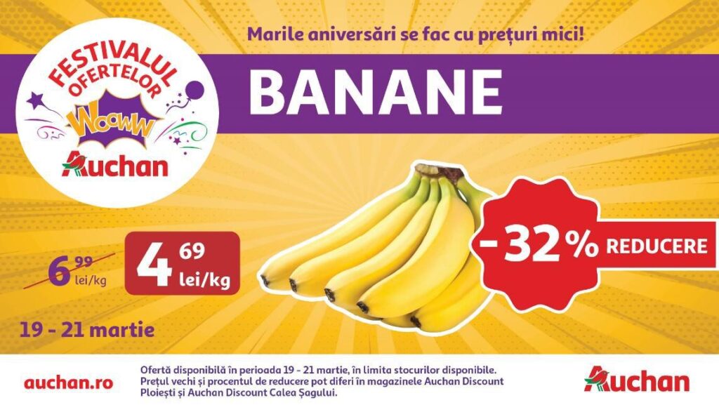 Festivalul Ofertelor Wooww la Auchan îți aduce super reduceri la banane, lego și sute de alte de produse