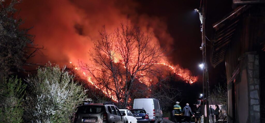 Un incendiu de vegetație uscată s-a extins în pădurile din Novaci