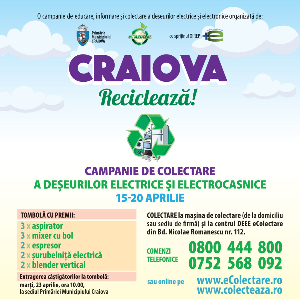 O nouă campanie de colectare a deșeurilor de echipamente electrice și electronice în Craiova